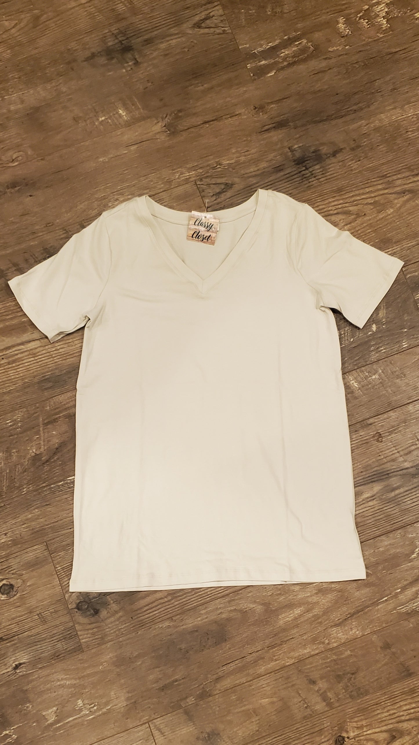 Bone V-Neck Short Sleeve Top Women's Modest Apparel at Classy Closet Online Boutique Near Me