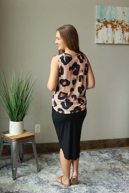 Leopard Henley Pocket Tank Top for Women's Summer Casual Outfits from Classy Closet Boutique