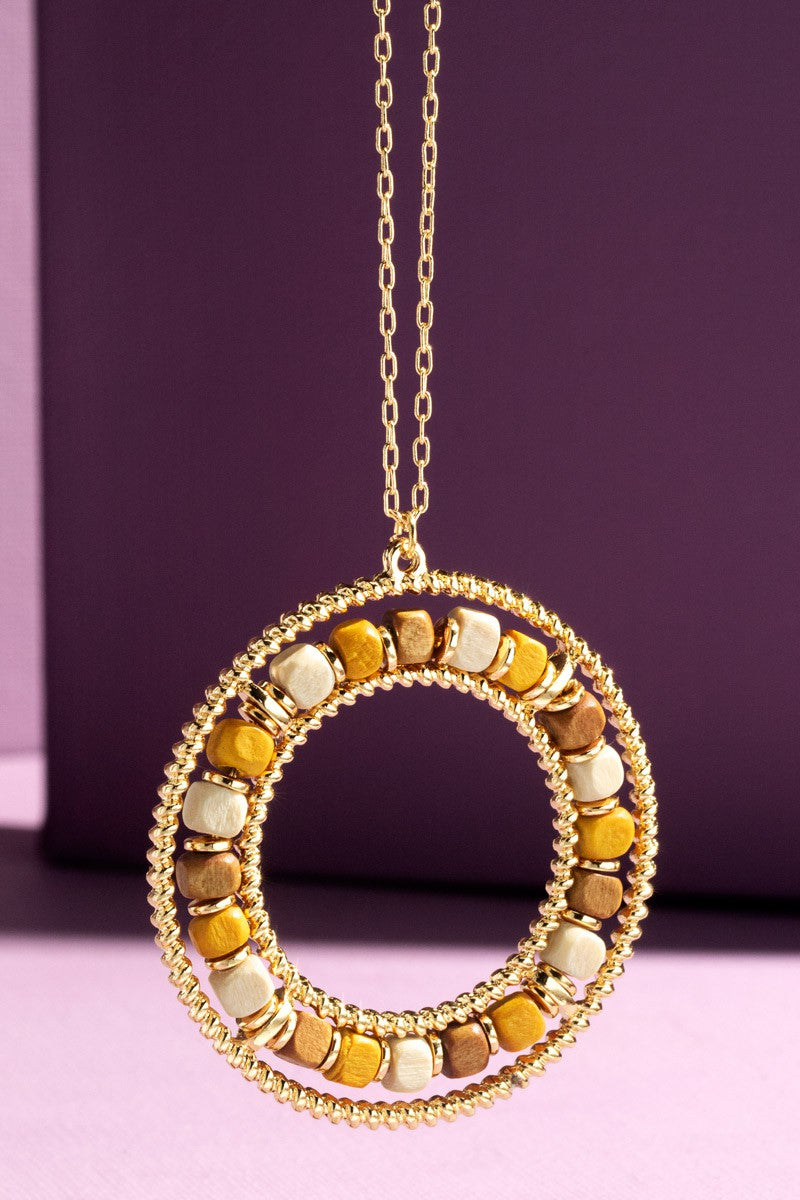 Brown Gold Stone Circle Long Necklace Fashion Jewelry Women's Accessories at Classy CLoset Online Clothing Boutique Near Me