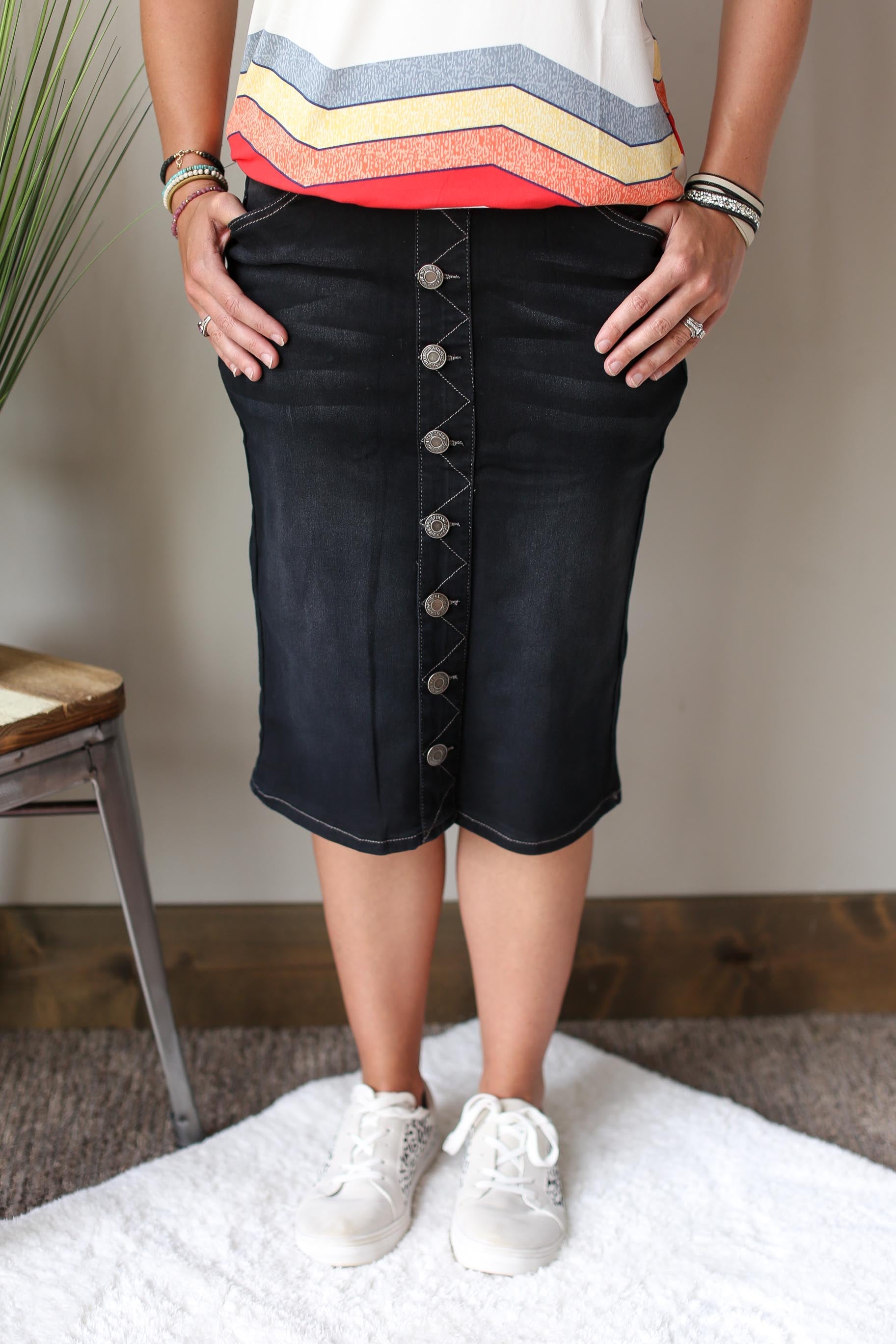 Allegra K Women Solid Elastic High Waist Back Vent Knee Length Denim Skirt  Black XS - Walmart.com