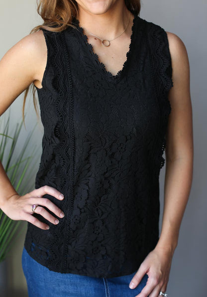 Black Lace Tank Top for Vacation Outfits Classy Closet Boutique Near Me 