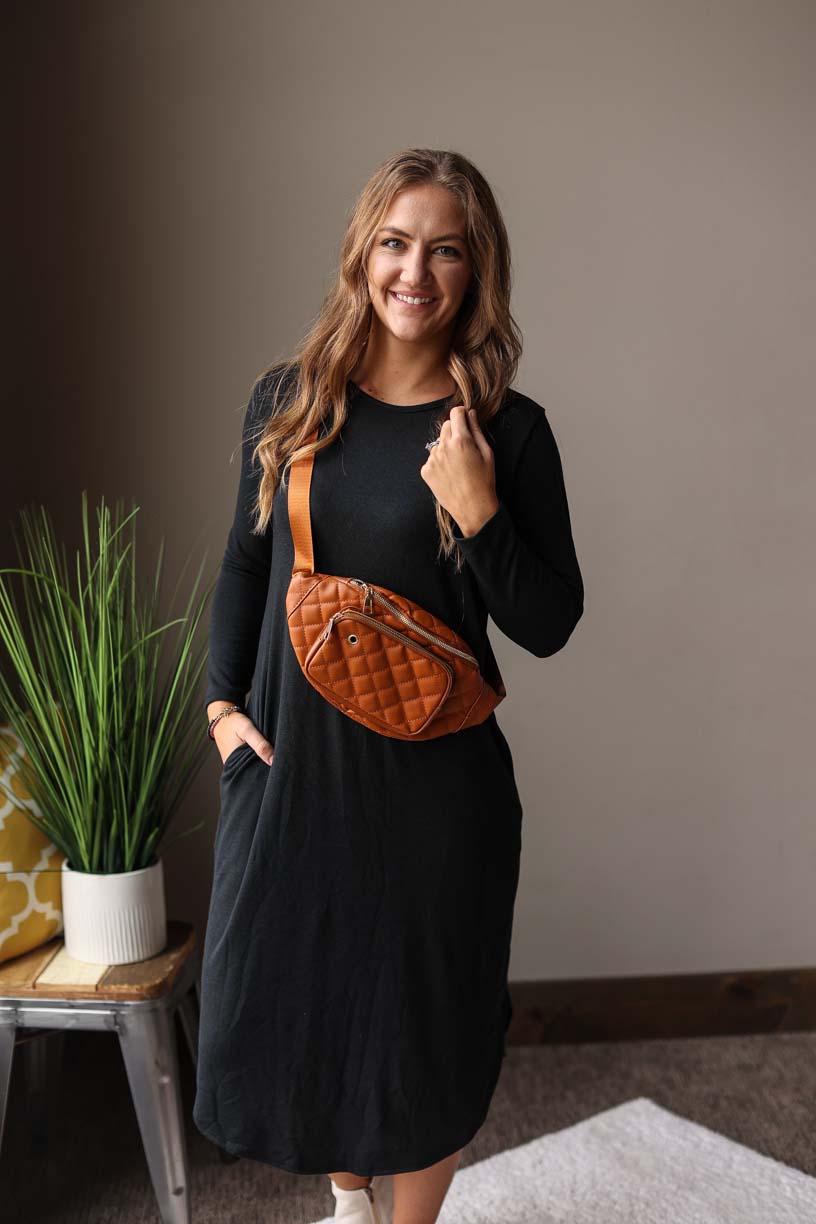 Black Brushed Knit Midi Dress • S-1XL PLUS Classy Closet Online Women's Boutique Near Me for Modest Apparel
