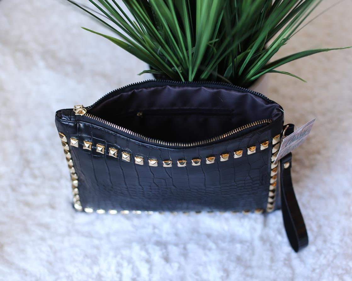 BLACK STUDDED CLUTCH PURSE FOR WOMENS GIFT IDEAS 2022 CLASSY CLOSET ONLINE BOUTIQUE NEAR ME