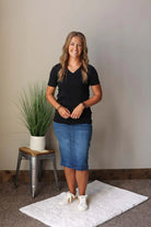 BLACK V-NECK BASIC LAYERING TOP CLASSY CLOSET ONLINE BOUTIQUE FOR MODEST WOMEN'S CLOTHING NEAR ME