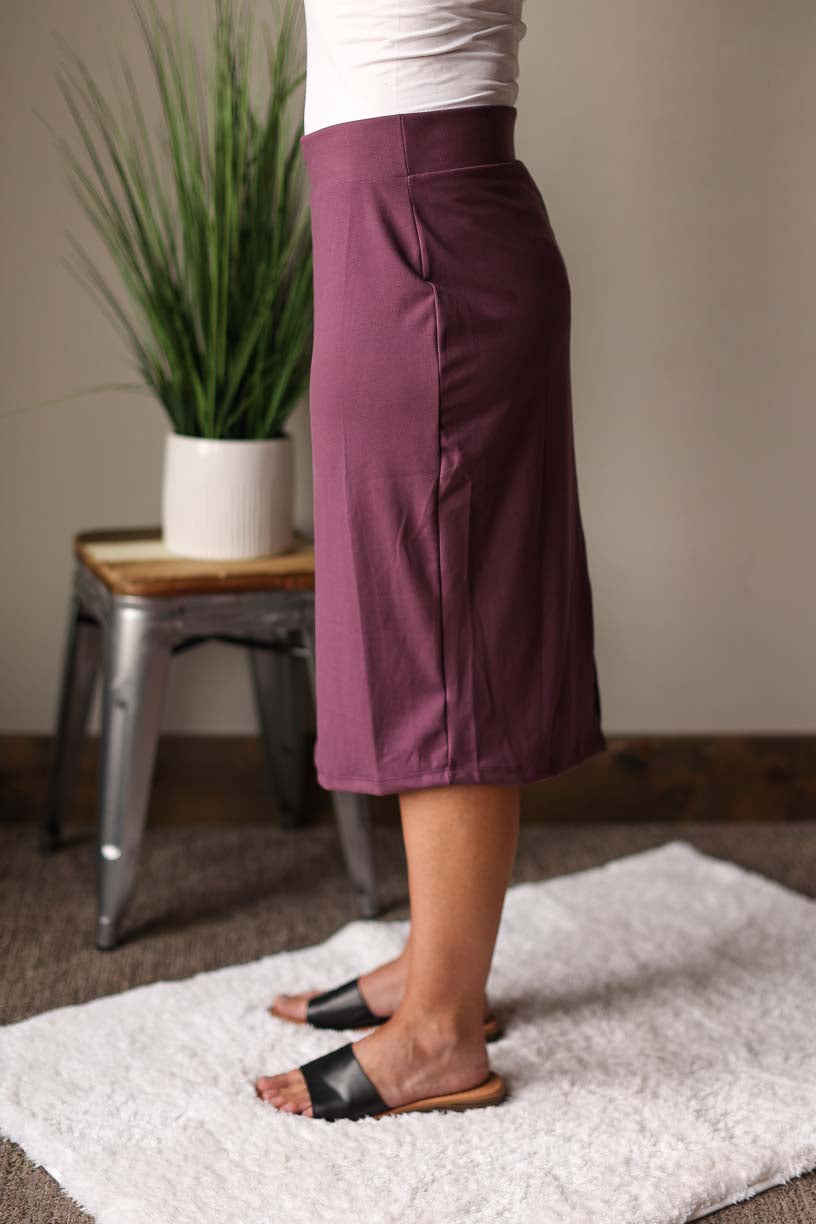 Eggplant Stretch Pencil Skirt for Work Business Church Classy Closet Online Modest Fashion Boutique Near Me