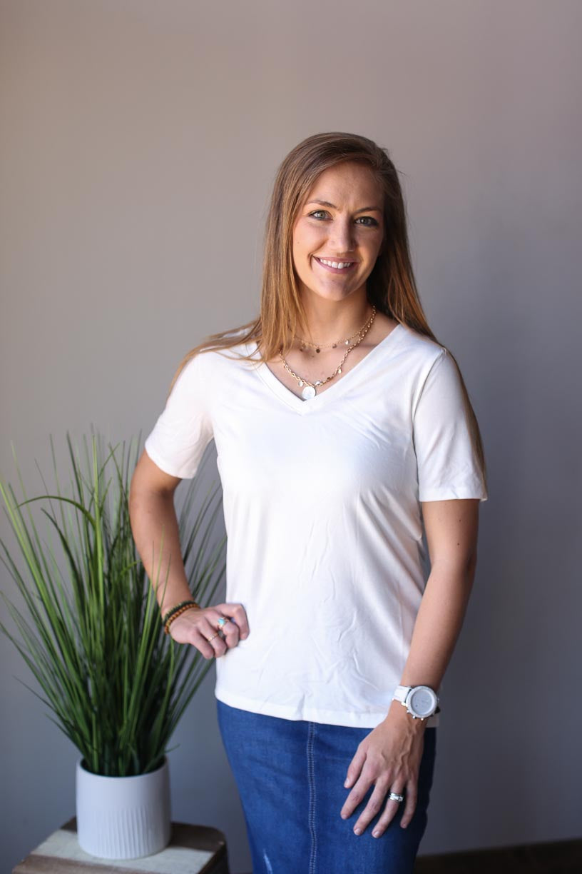 IVORY V-NECK BASIC LAYERING TEE CLASSY CLOSET ONLINE BOUTIQUE FOR MODERN MODESTY IS CLASSY