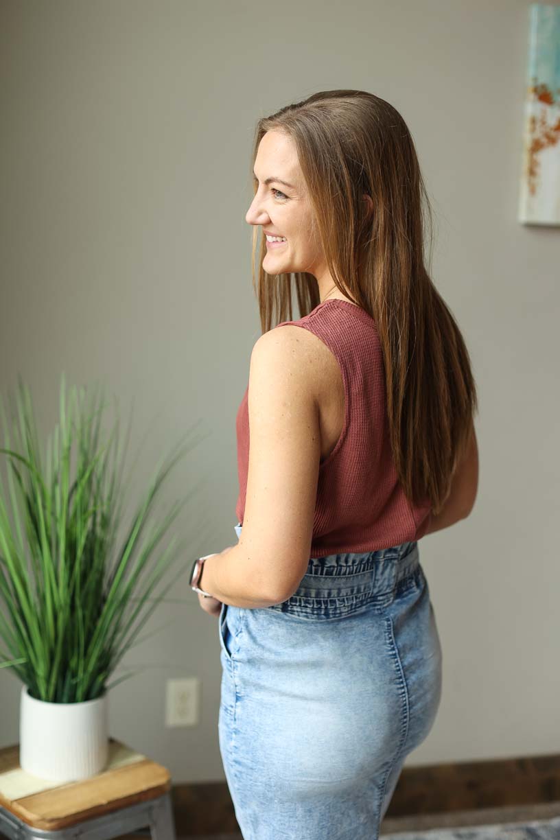 Plum Crewneck Waffle Knit Top for Everyday Casual Summer Outfits at Classy CLoset Boutique