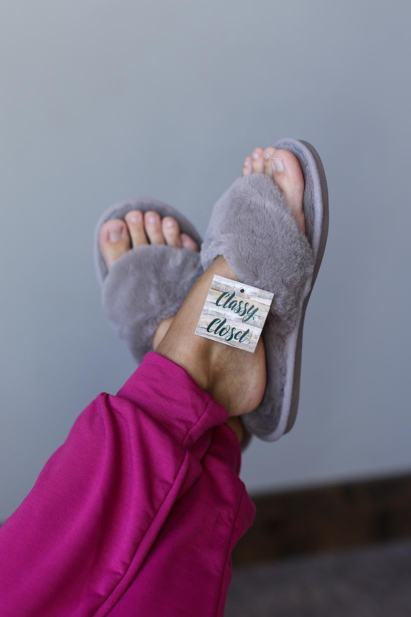 Mocha Fluffy Flip Flop Slippers Women's Modest Clothing at Classy Closet Online Boutique Near Me Iowa USA