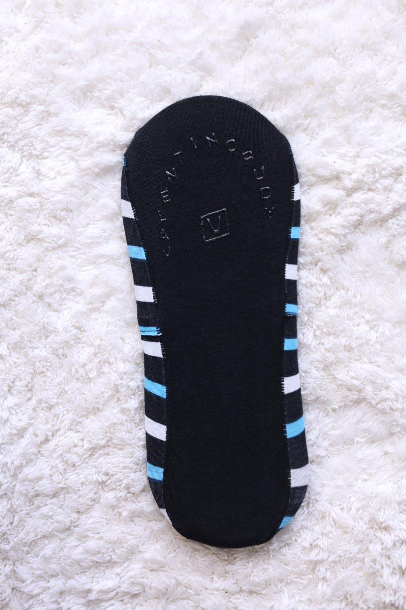 Black Striped No Slip Heel Grip No Show Sock