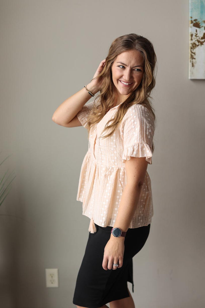 Khaki Split VNeck Print Babydoll Top Classy Closet Online Womens