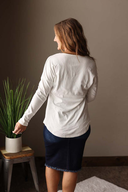 White V-Neck Long Sleeve Top for Women's Cute Clothing at Classy Closet Online Boutique Near Me